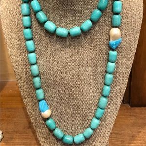 Freshwater Baroque Pearl, Turquoise Bead Necklace